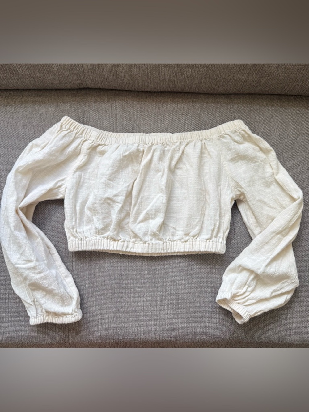 Off-Shoulder Cropped Peasant Top - Cream